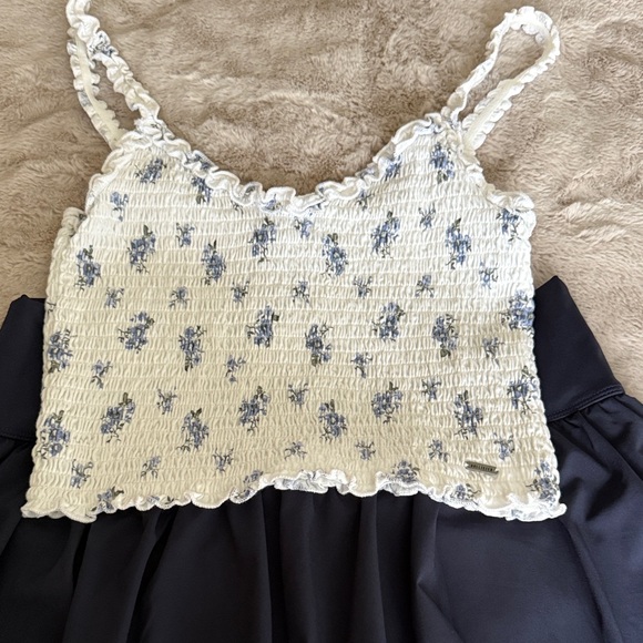 Hollister Cream and Blue Smocked Tank Top - Picture 1 of 5